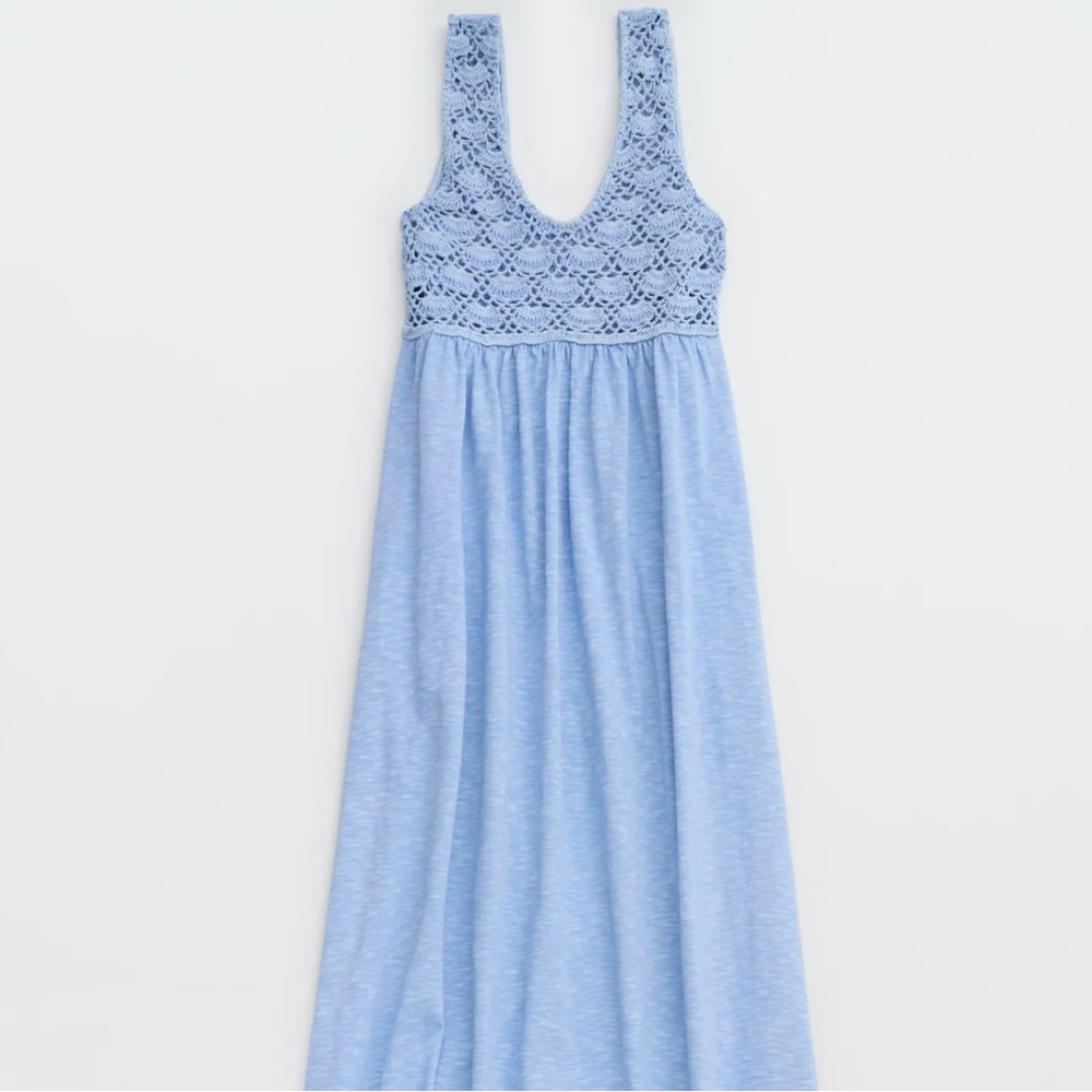 New Aerie Light Blue Crochet Detail Dress